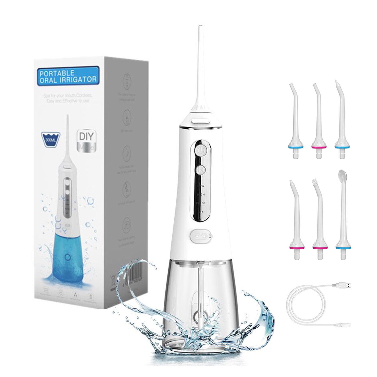 Homegeek Cordless Water Flosser, Portable 300ML Tank, 4 Modes, 6 Jet ...