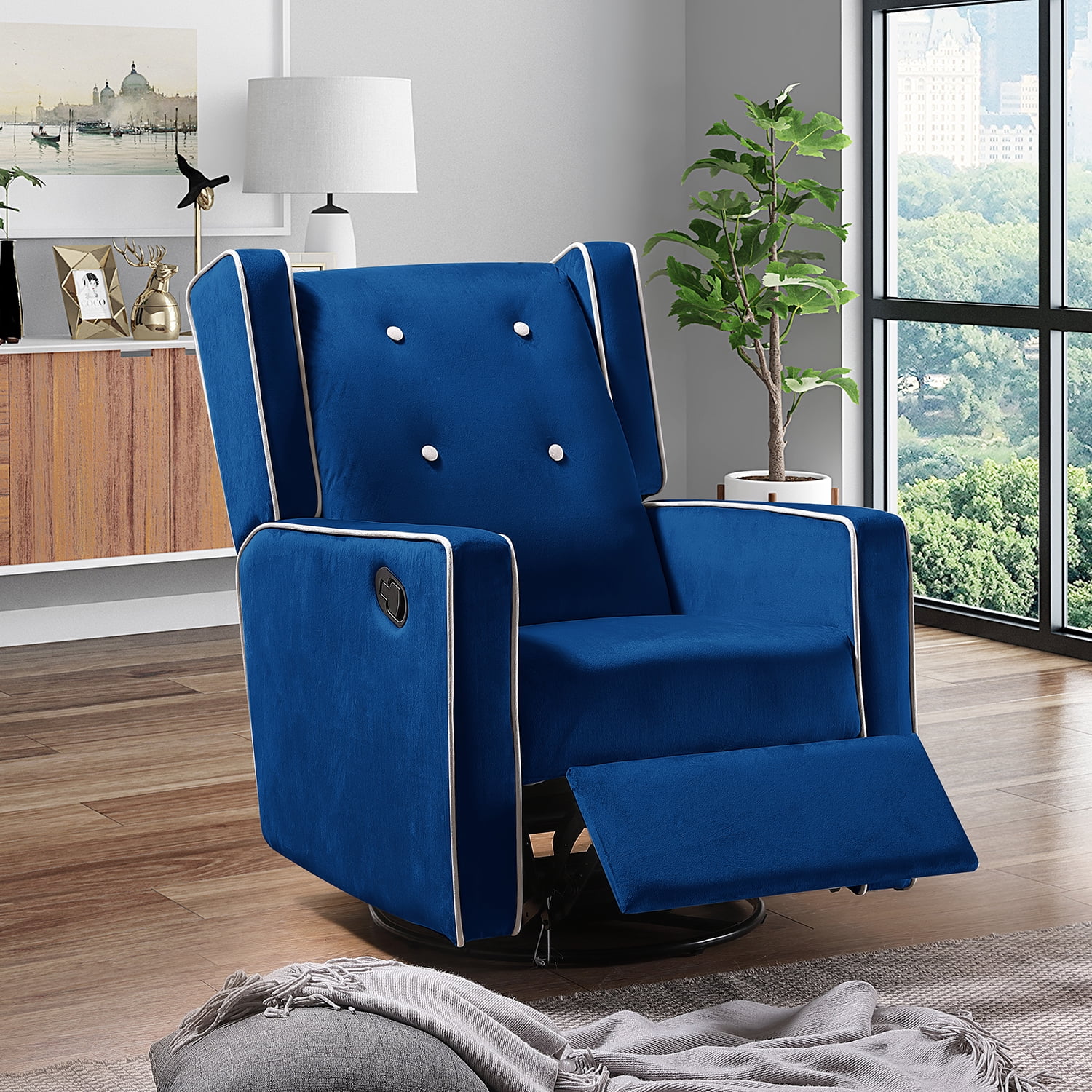 Homegeek MAUNAL SWIVEL GLIDER RECLINER BLUE