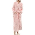 thumbnail image 1 of Defitshape Women's Flannel Bath Robe Long Full Length Pockets Belted Spa Bathrobe Fleece Plush Winter Warm Pink Medium, 1 of 5
