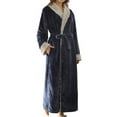 thumbnail image 1 of Homegro Women's Flannel Long Bath Robe Fleece Fuzzy Plush Bathrobe Full Length Winter Warm Pocket Navy Large, 1 of 2