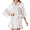 thumbnail image 1 of Defitshape Women's Lightweight Satin Thin Loungewear Kimono Bath Robe 3/4 Sleeve Bathrobe V Neck White Large, 1 of 5