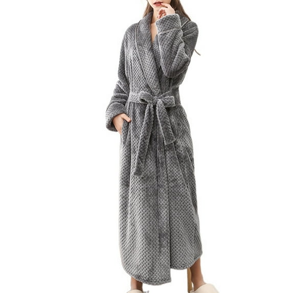Homegro Women's Long Robe Fuzzy Plush Spa Bath Robes Fleece Winter Warm Full Length Pockets Belted Grey Large