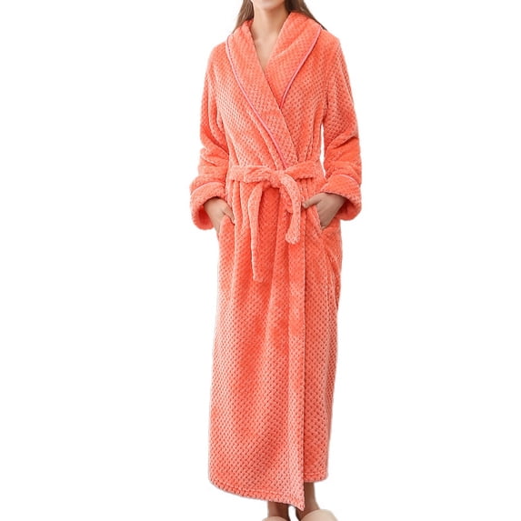 Homegro Women's Long Robe Fuzzy Plush Spa Bath Robes Fleece Winter Warm Full Length Pockets Belted Pink Medium