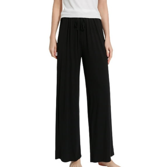 Homegro Women's Pajama Bottoms Elastic Waist Sleep Pants Pj Straight Leg Solid Drawstring Soft Lightweight Black Large