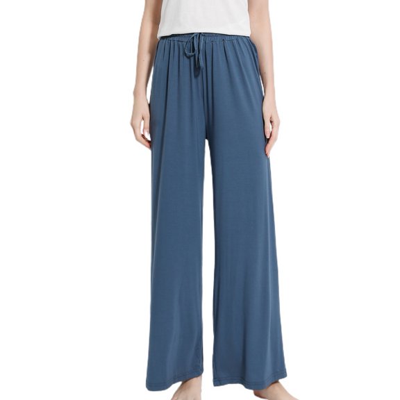 Defitshape Women's Pajama Bottoms Soft Lightweight Elastic Waist Sleep Pants Pj Straight Leg Solid Drawstring Blue Large