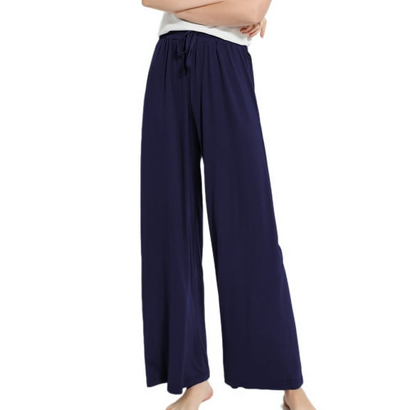 Homegro Women's Pajama Bottoms Elastic Waist Sleep Pants Pj Straight Leg Solid Drawstring Soft Lightweight Navy Medium