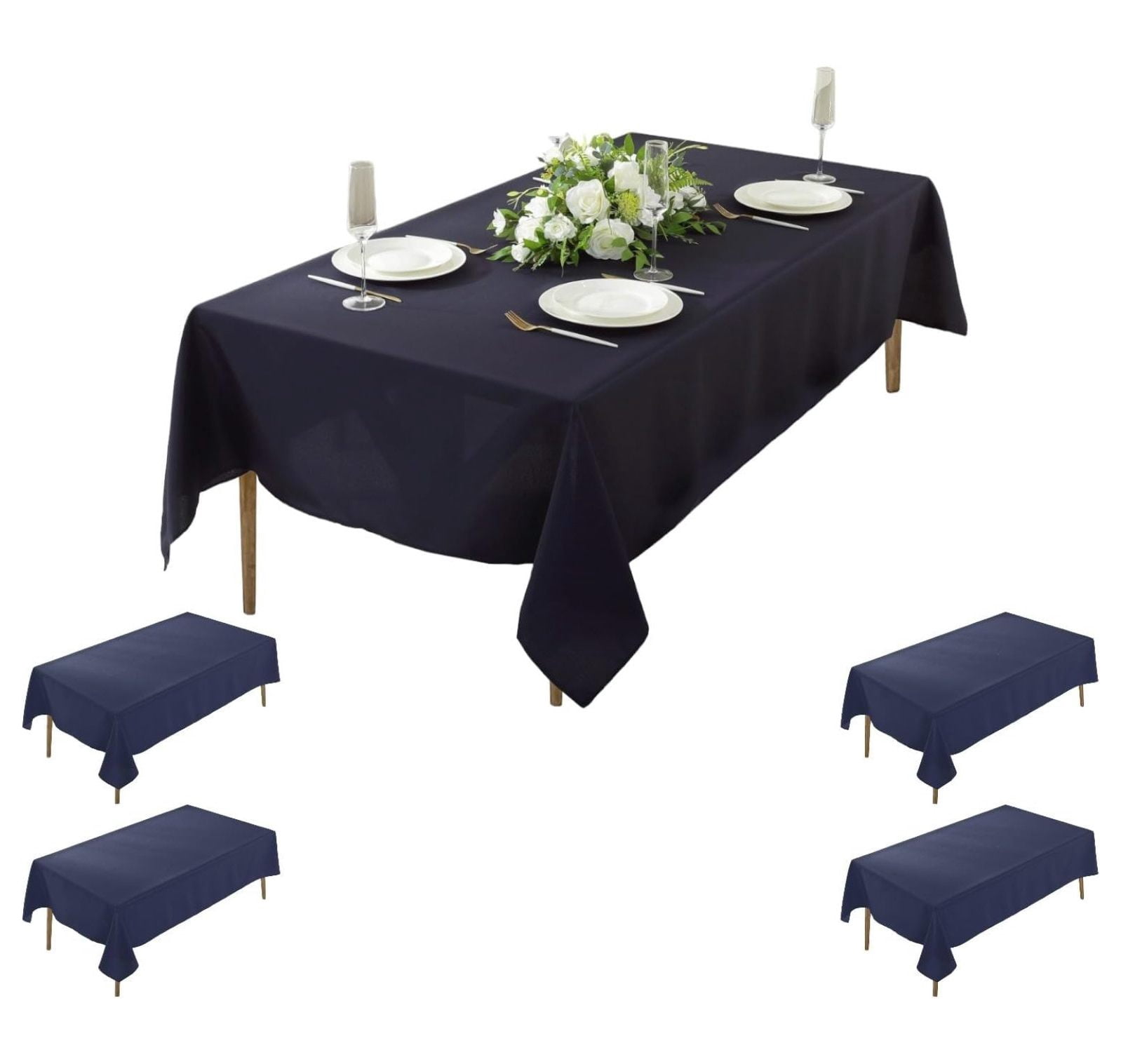 Homehour 5 Pack Rectangle Tablecloth, 60 x 102 Inch Navy Blue