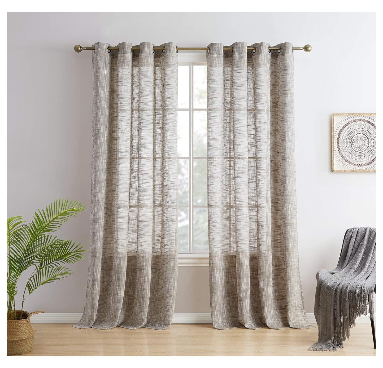Homehour Madison Faux Linen Textured Semi Sheer Privacy Light Filtering