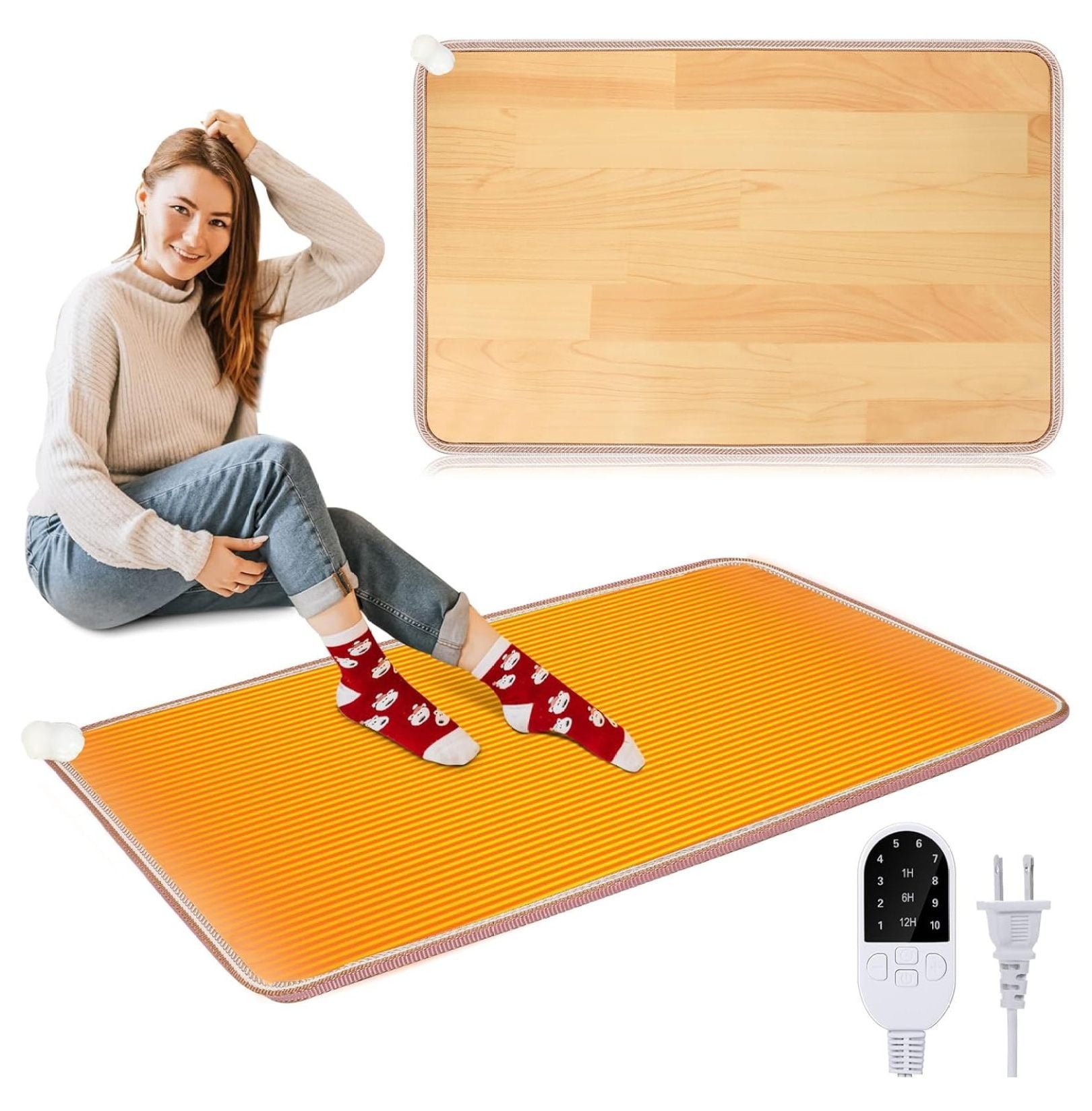 Homehour PVC 110V Heated Floor Mat Heater for Foot Carbon Crystal Wood Stripe Electric Heating