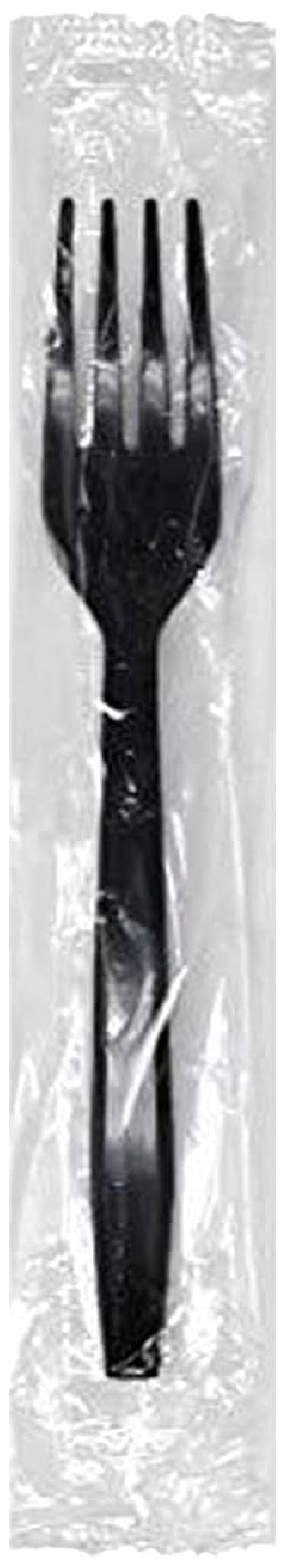 Homehour Plastic Cutlery Individually Wrapped Forks, Heavy Weight Black Disposable forks [ 1000
