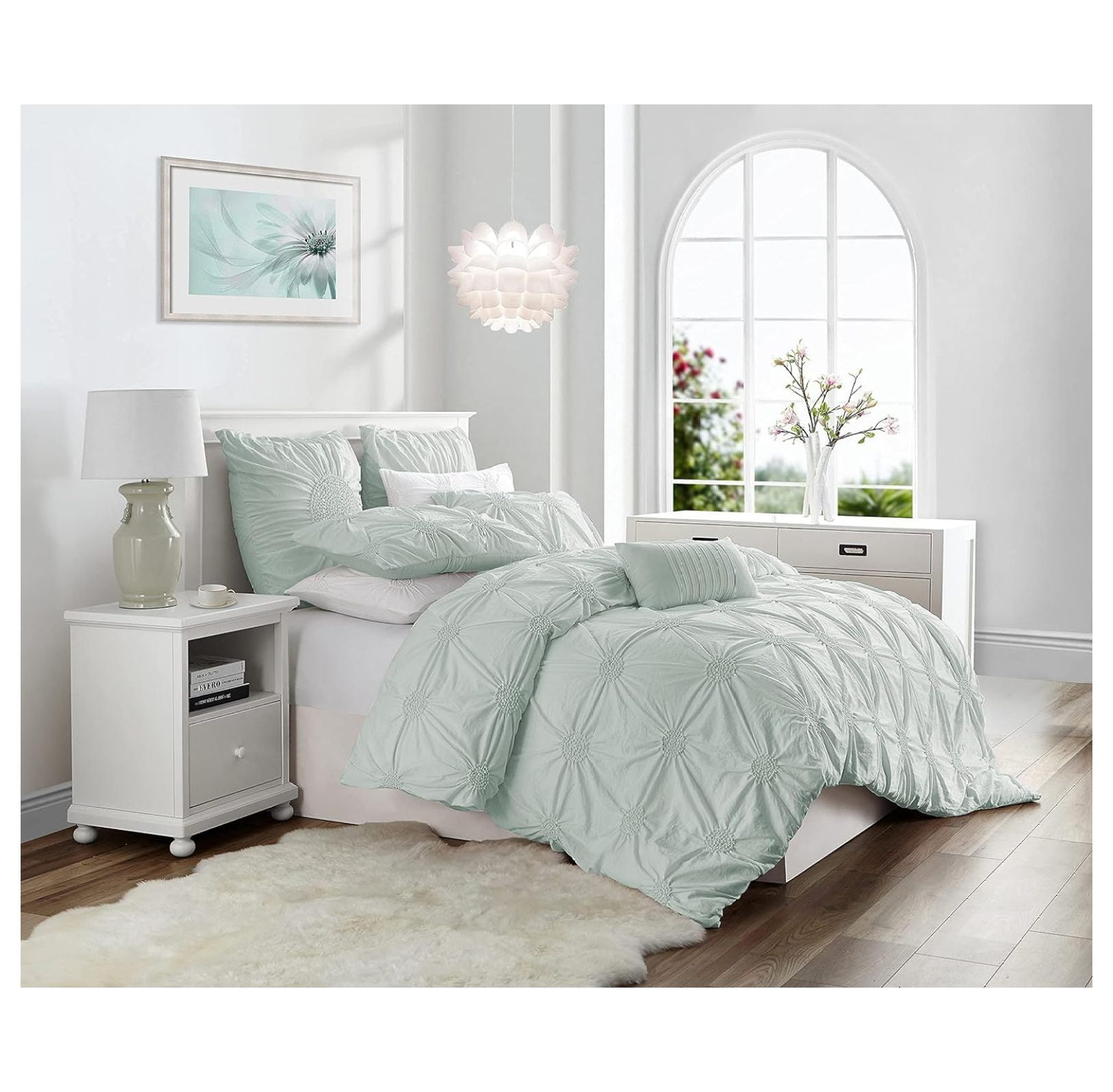 Homehour Premium 3Piece Ruched Pinch Pleat Rosette Floral Pintuck