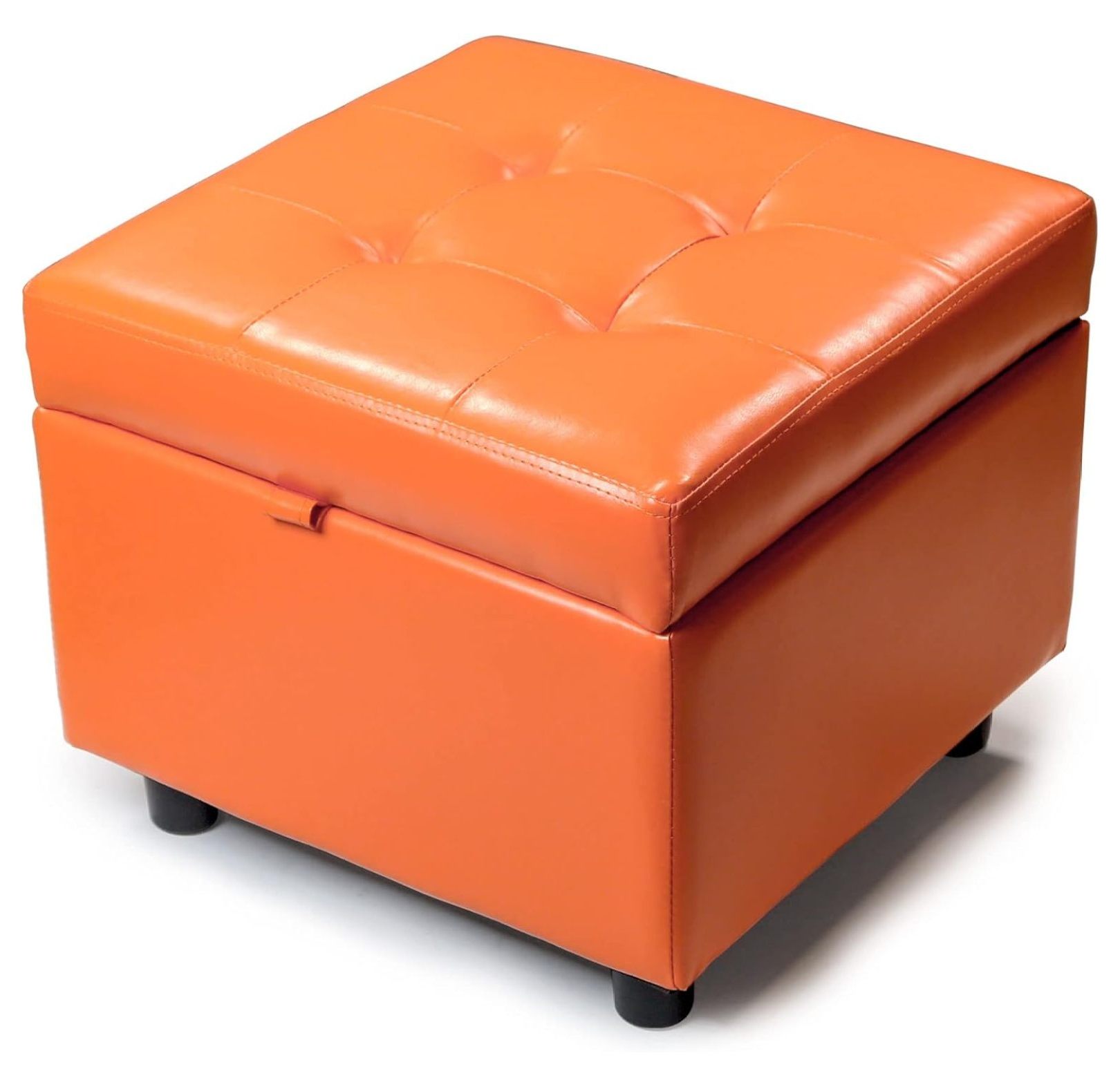 Homehour Tufted Leather Square Top Storage Ottoman Cube Foot Rest