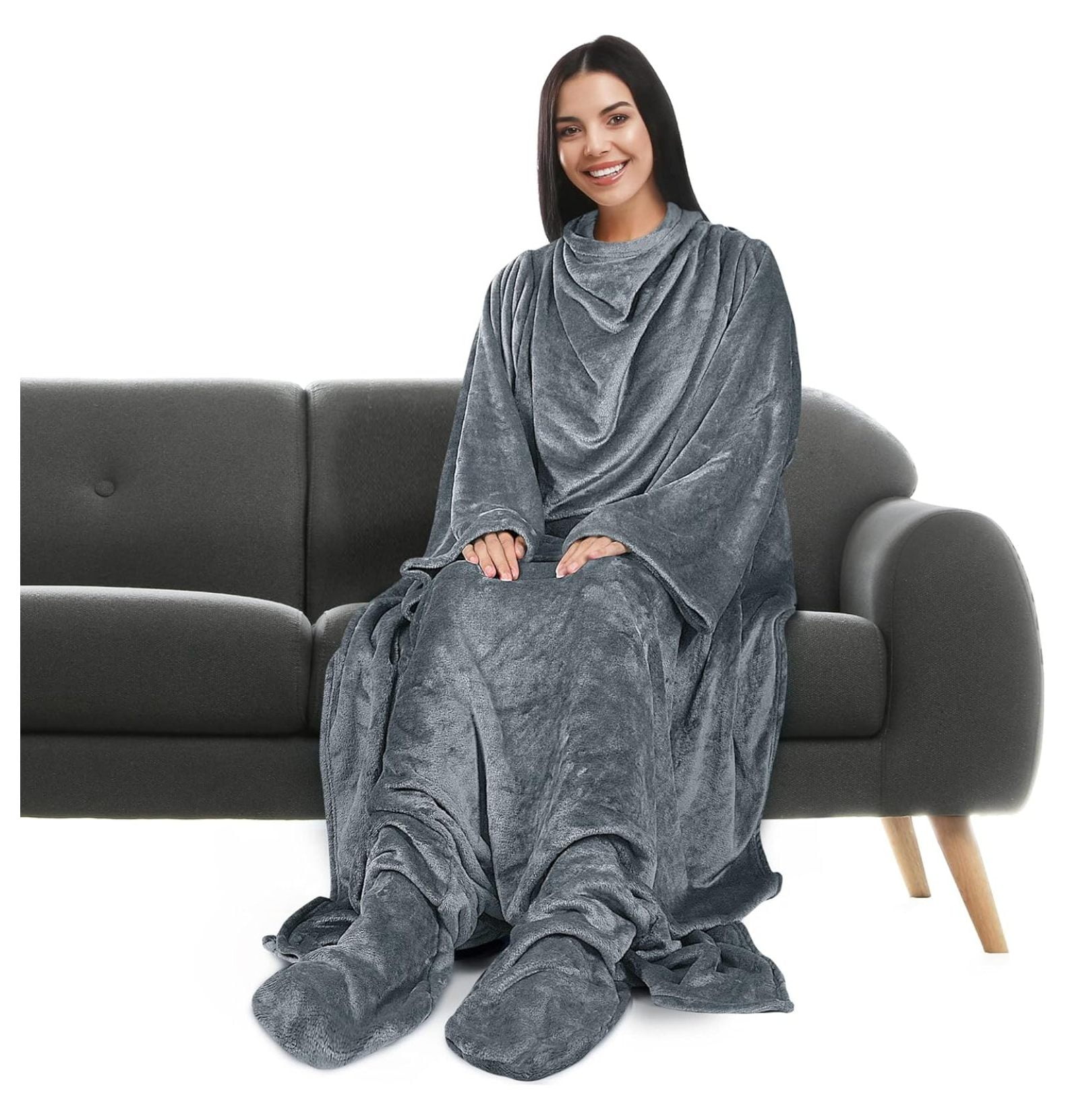Homehour Wearable Blanket with Sleeves and Foot Pocket, Wearable