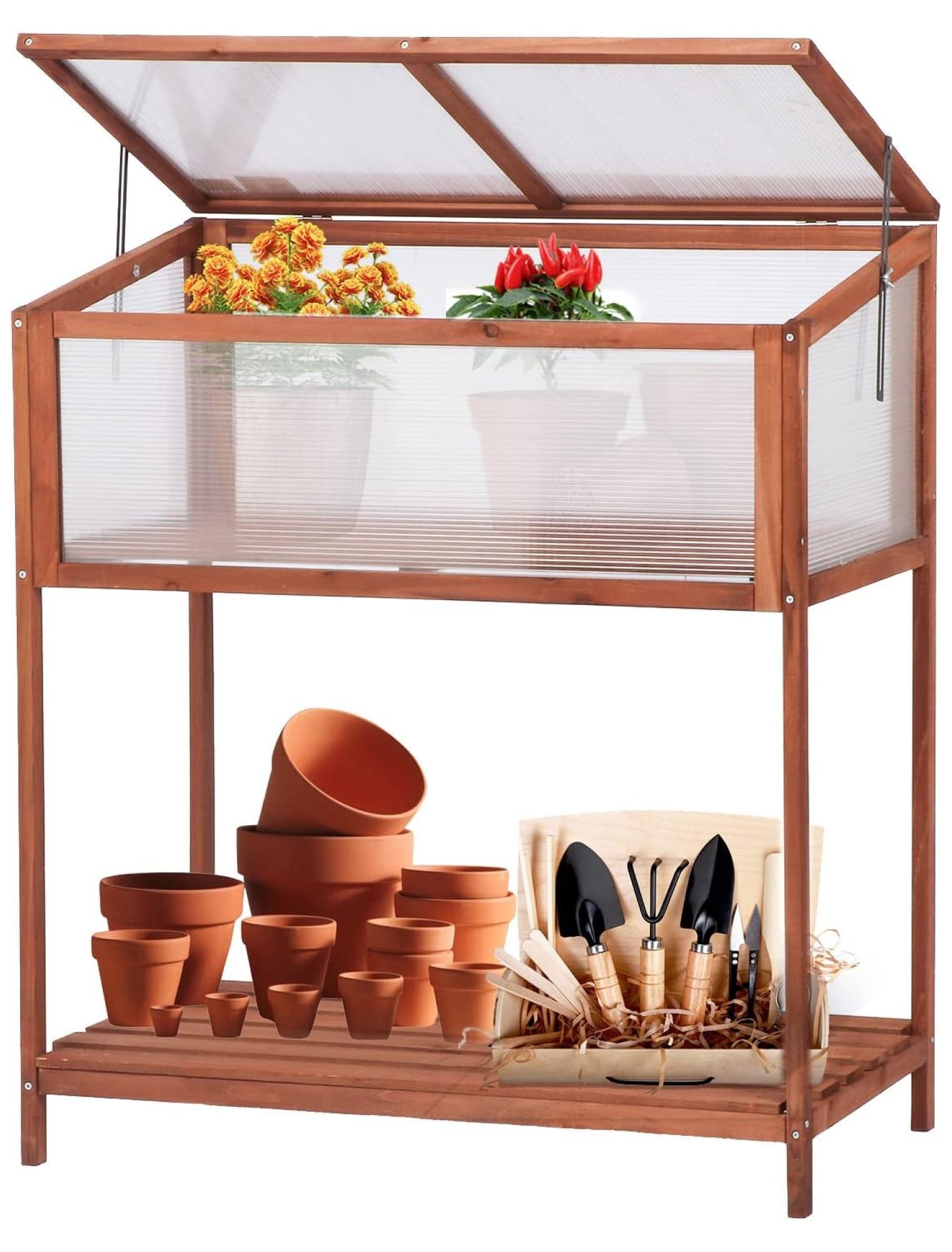 Homehour Wooden Cold Frame Garden Nursery Vented Greenhouse Portable