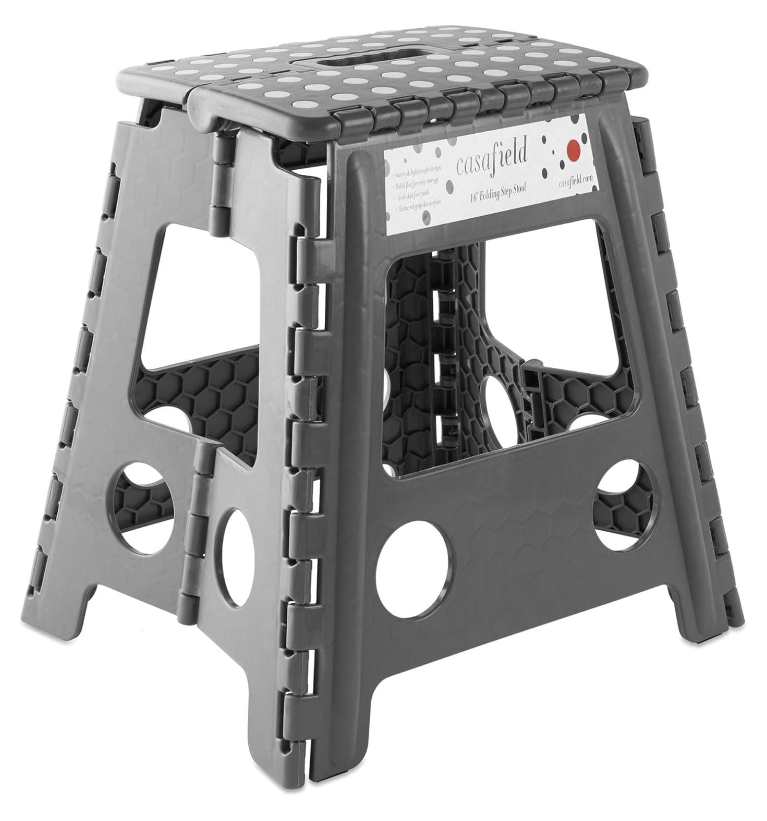 Homehours 16" Folding Step Stool with Handle, Gray Portable