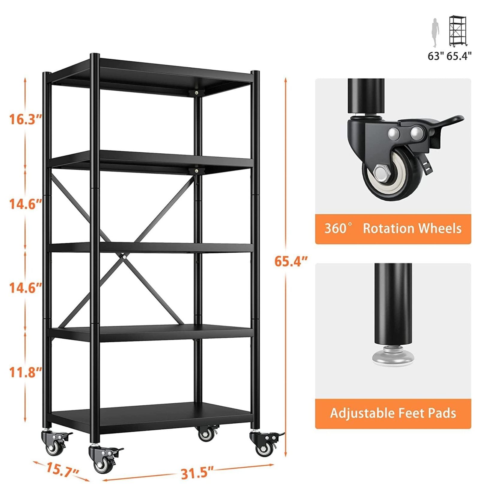 Homehours 2 Pack Storage Shelves for Storage with Wheels 1156LBS Heavy Duty Metal Shelving Unit