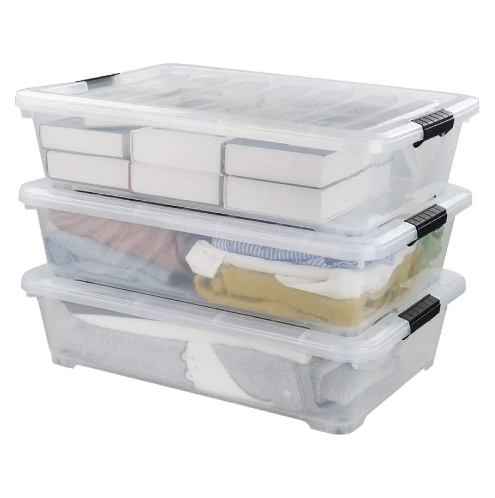 Homehours 3Pack Under Bed Plastic Storage Box, Wheels Under Bed Storage Box with Lids, 40 L