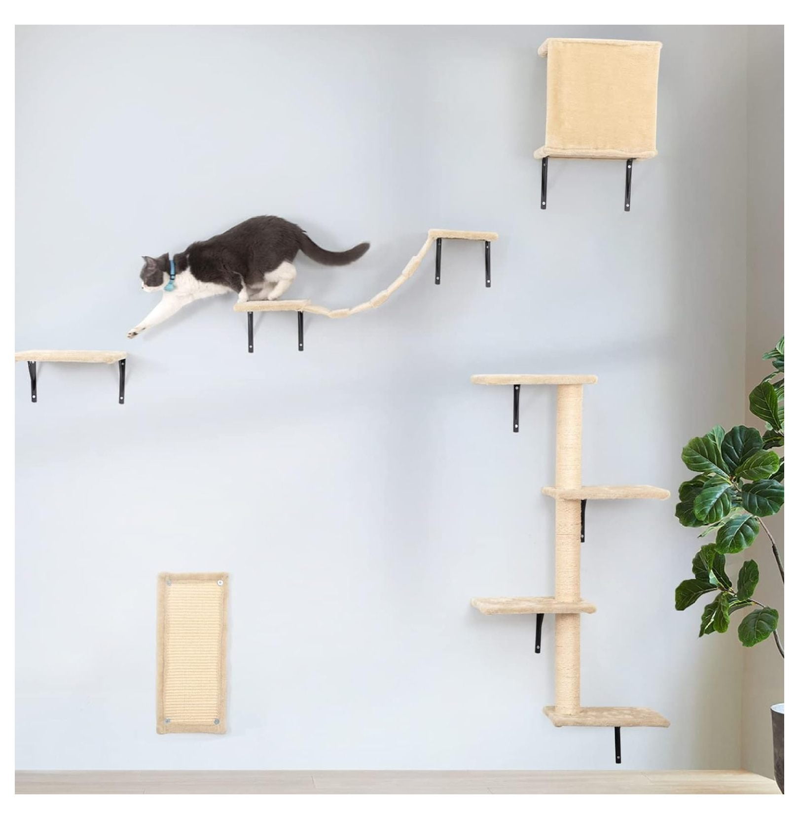 Homehours 5 Pcs WallMounted Cat Climber Set Cat Wall Shelves Wall