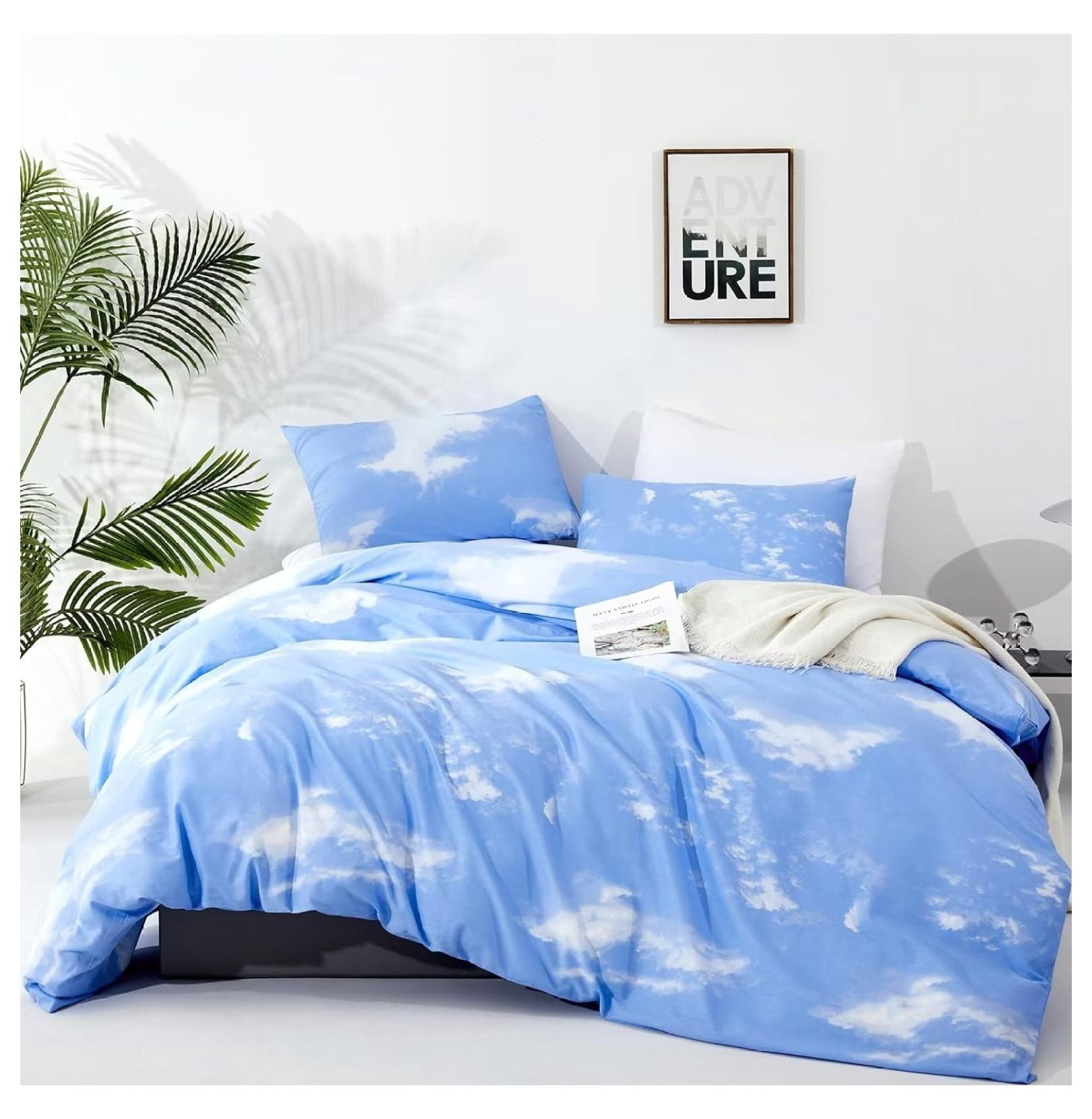 Homehours Blue California King Comforter Set White Could Blue Sky