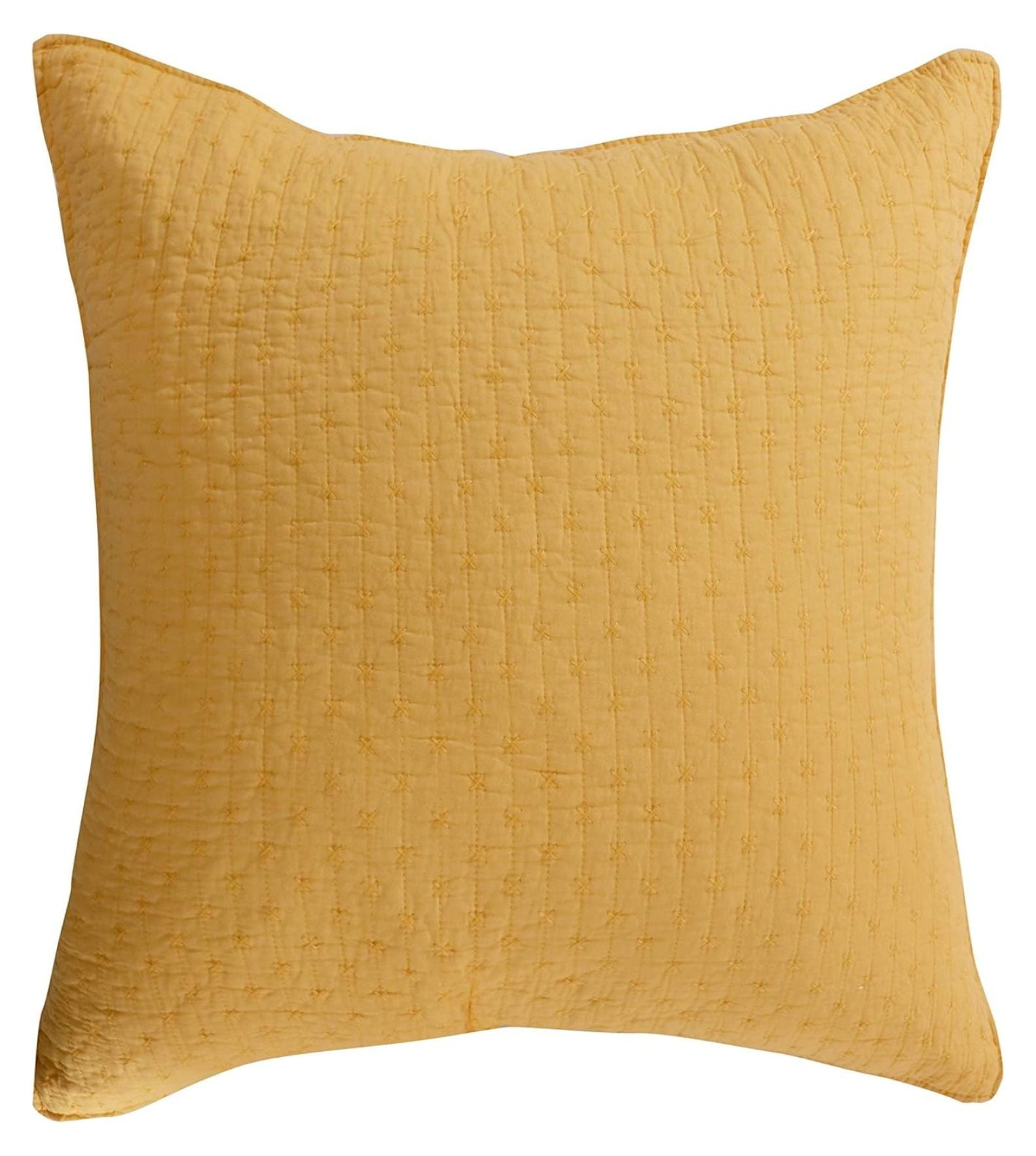 Sunlit Yellow Cross Stitched Cotton Euro Sham Set