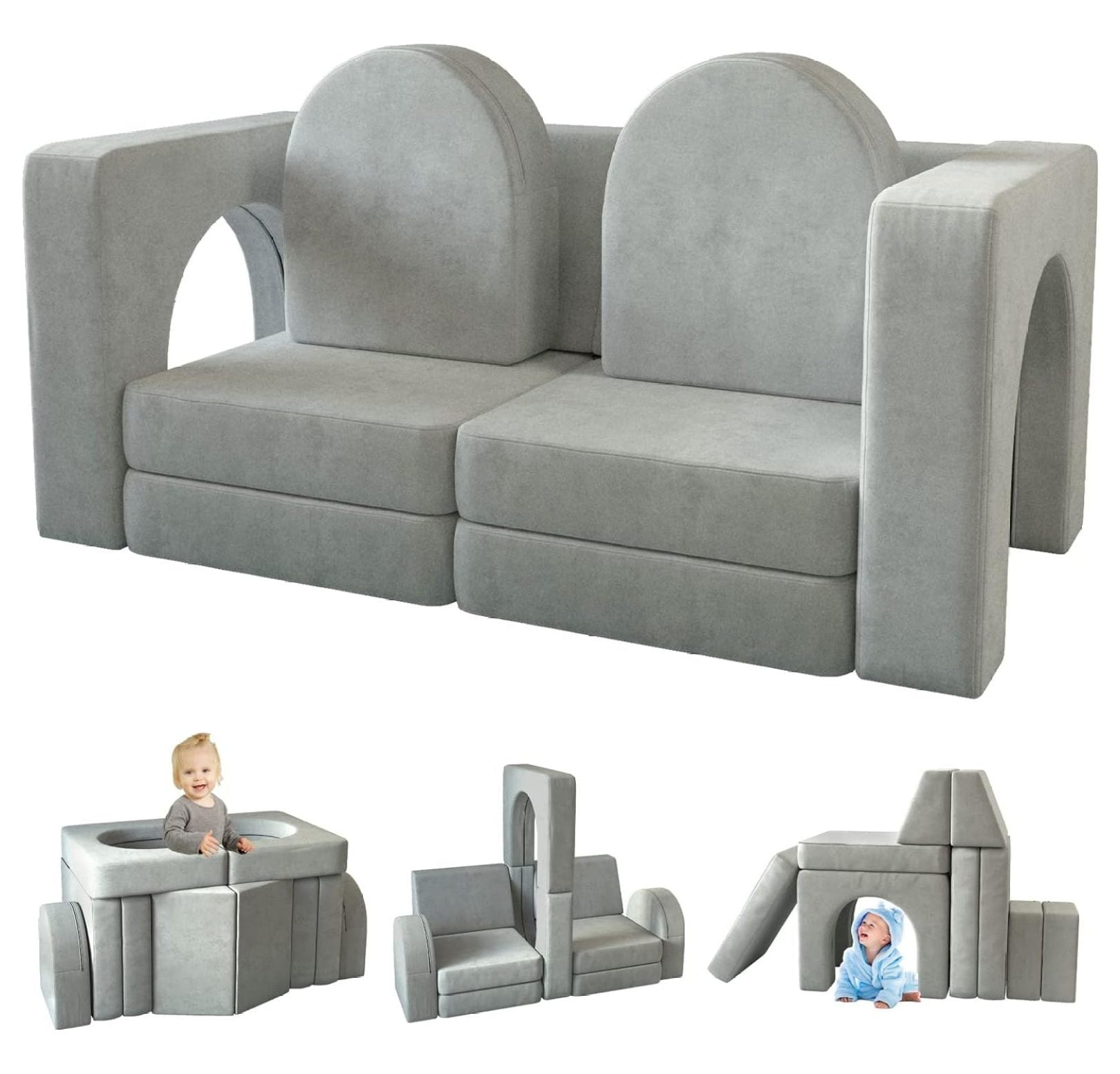 Homehours Kids Couch 10PCS, Toddler Couch with Modular Kids Couch for Playroom Bedroom, 10 in 1