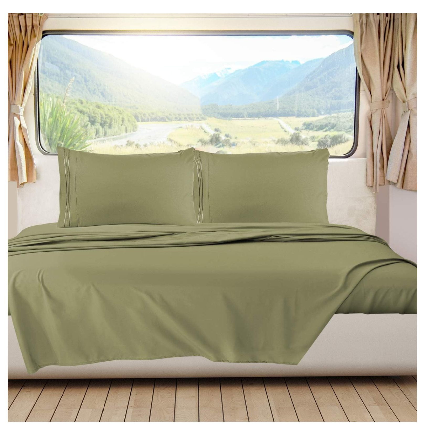 Homehours Olive Green RV Queen Sheets Super Soft RV Short Queen