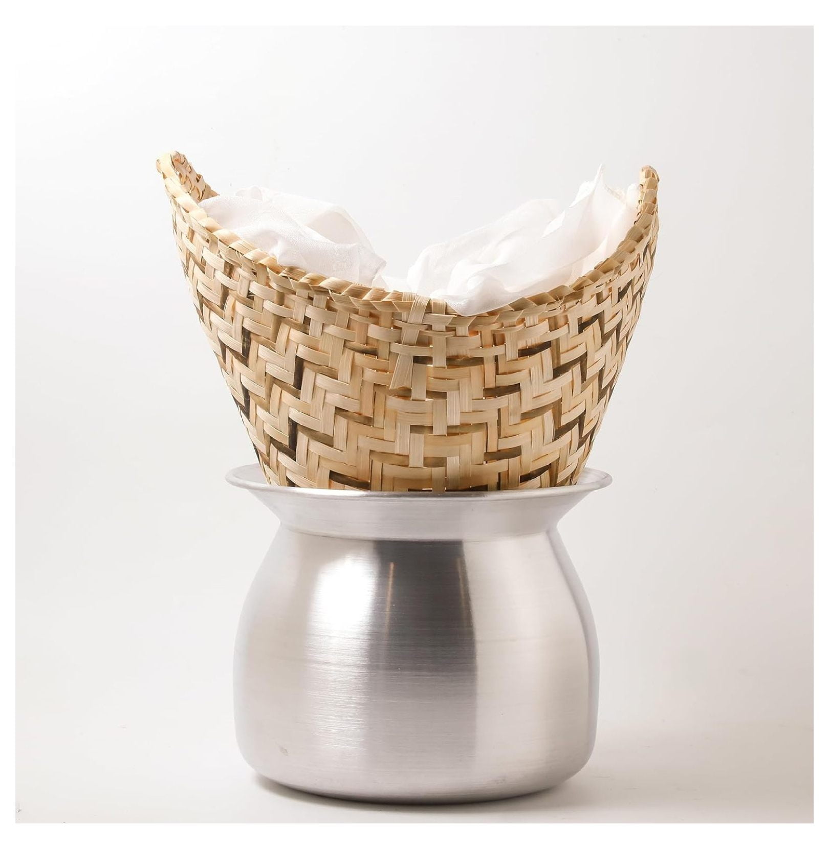 Homehours Set of Sticky Rice Steamer Pot and Basket with Cotton
