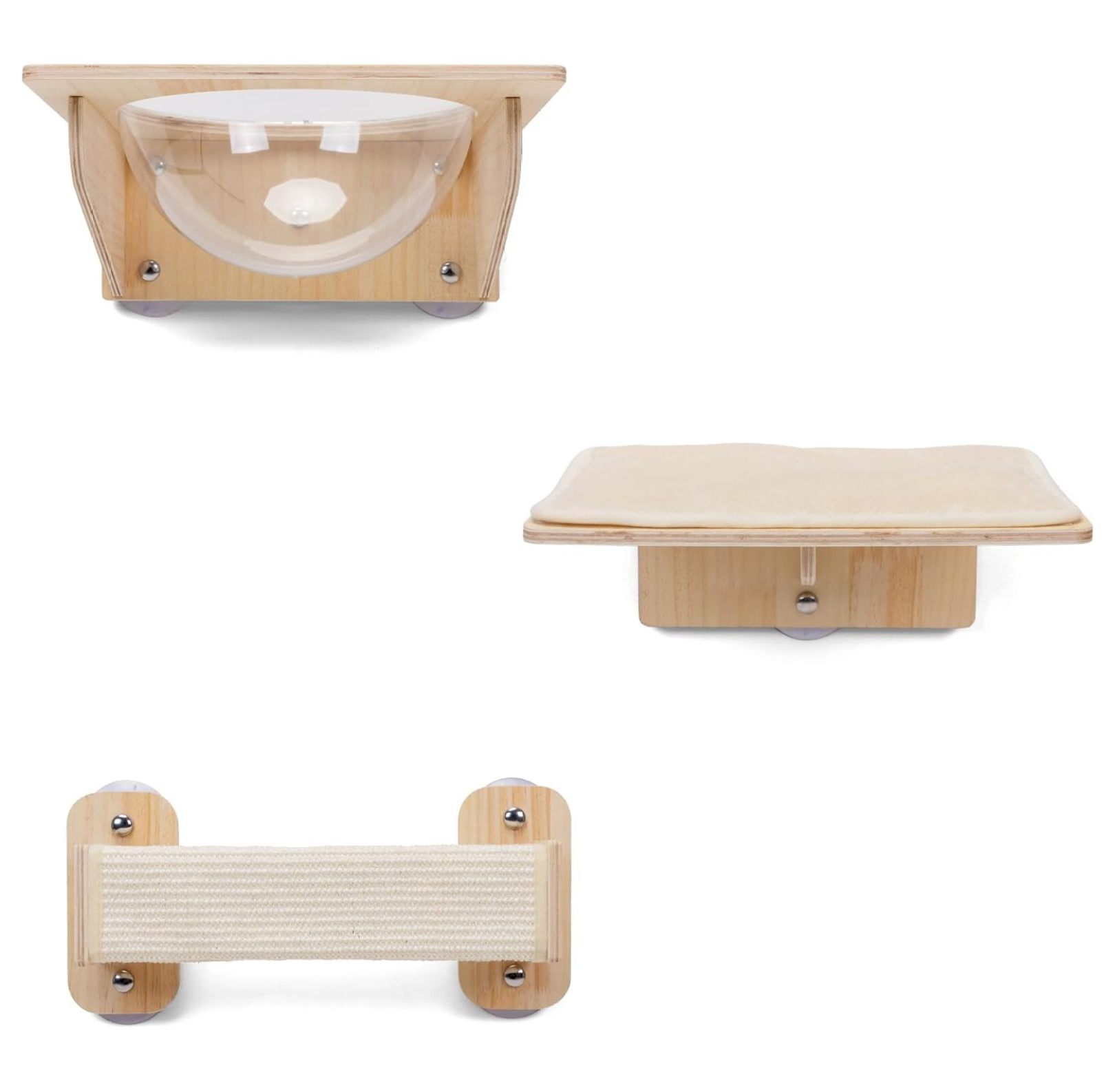 Homehours Wooden Cat Window Perch Hammock Seat Wall Mounted Suction Cup