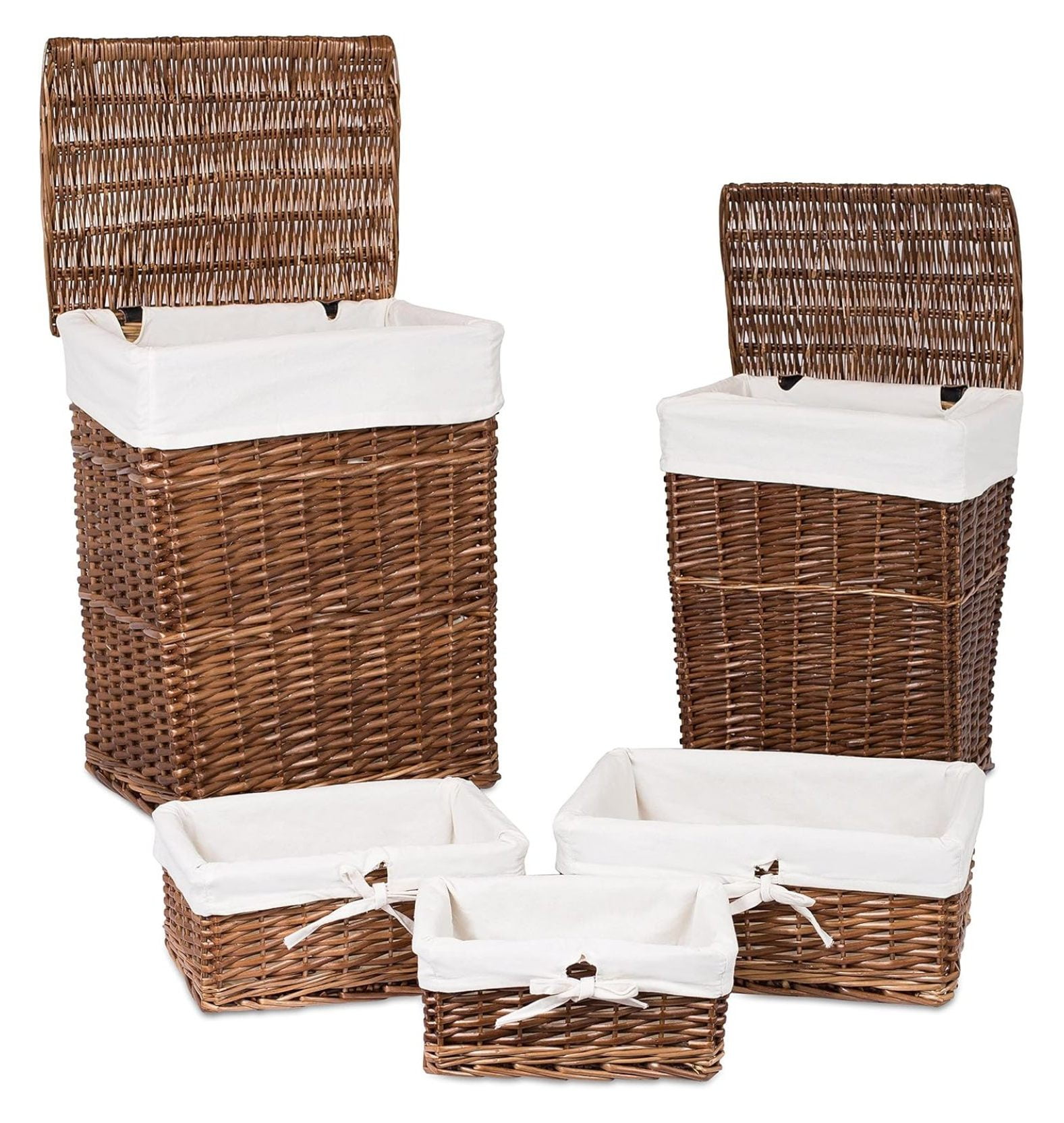 Homehours Woven Willow Baskets with Liner for Storage and Laundry Set