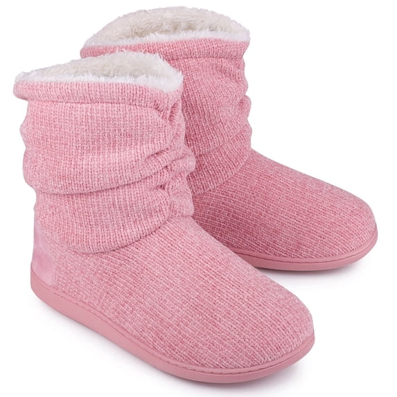 Homeier Ralph Women's Chenille Knit Boots Slippers Warm Plush Fleece Cosy Winter Booties Slipper Memory Foam House Shoes