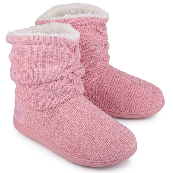 Homeier Ralph Women's Chenille Knit Boots Slippers Warm Plush Fleece Cosy Winter Booties Slipper Memory Foam House Shoes
