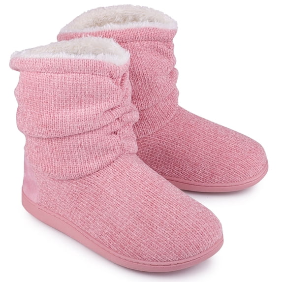 Homeier Ralph Women's Chenille Knit Boots Slippers Warm Plush Fleece Cosy Winter Booties Slipper Memory Foam House Shoes