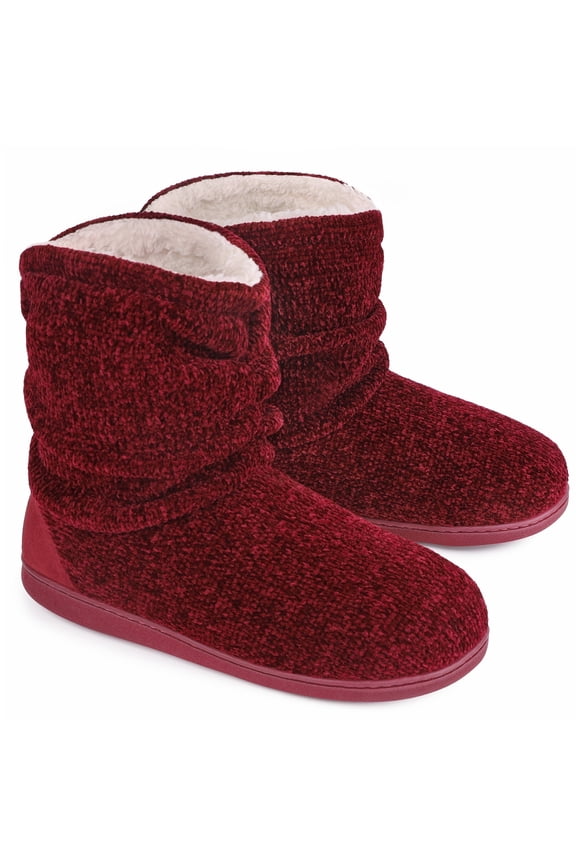 Women's Chenille Knit Boots Slippers Warm Plush Fleece Cosy Winter Booties Slipper Memory Foam House Shoes