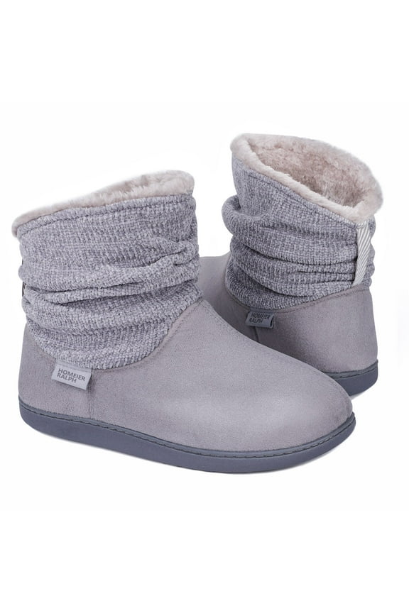 Women's Winter Warm Chenille Knit Bootie Slippers Comfy Suede Fluffy Faux Fur Memory Foam Boots House Shoes