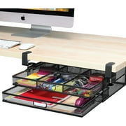 Homeify Under Desk Organizer Clamp-On Under Table Storage with 2 Mesh Desk Drawer, Black