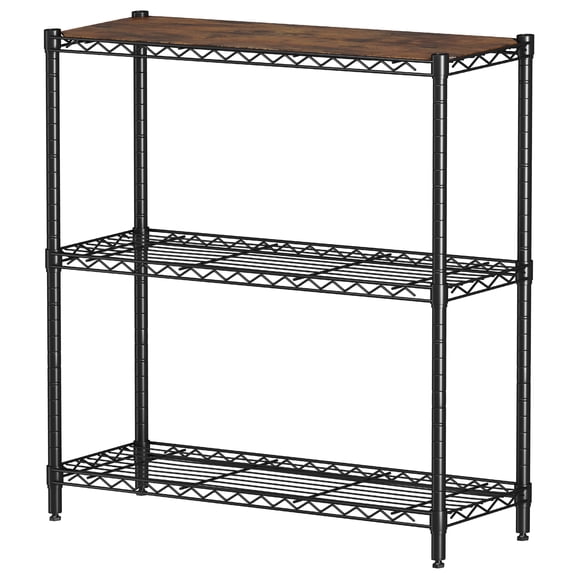 Homeiju 3-Tier Kitchen Storage Shelf, 29.8" Wide Adjustable Standing Metal Shelving Unit with Removable Wooden Boards, Heavy Duty for Pantry, Bathroom, Garage, Entryway, Plant Stand