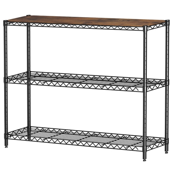 Homeiju 3-Tier Kitchen Storage Shelf, 41" Wide Adjustable Standing Metal Shelving Unit with Removable Wooden Boards, Heavy Duty for Pantry, Bathroom, Garage, Entryway, Plant Stand, Black