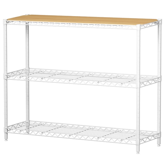 Homeiju 3-Tier Kitchen Storage Shelf, 41" Wide Adjustable Standing Metal Shelving Unit with Removable Wooden Boards, Heavy Duty for Pantry, Bathroom, Garage, Entryway, Plant Stand, White