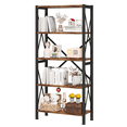 thumbnail image 1 of Homeiju 5-Tier Bookshelf,Wood Bookcase,Book Shelf with Steel Frame, Storage Rack with Open Shelves, Rustic Standing Bookshelves Ladder Shelf 110lbs/shelf for Bedroom,Living Room and Home Office, 1 of 8
