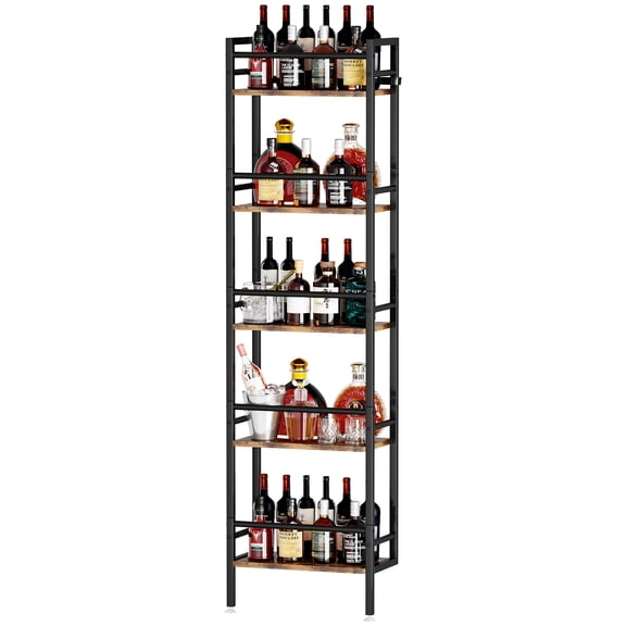 Homeiju 5-Tier Freestanding Wine Rack, 60 Bottles Wine Racks for Wall Mounted, Wines Bottle Holder Display Shelf with Fences, Liquor Storage for Kitchen, Dining Room, Bar (Rustic Brown)