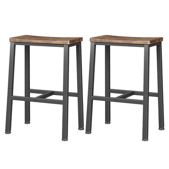 Homeiju Bar Stools, Counter Height Bar Stools Set of 2, 23.6 Inch Saddle Stools with Footrests, Industrial Kitchen Counter Seat for Dining Room, Kitchen, Counter, Rustic Brown