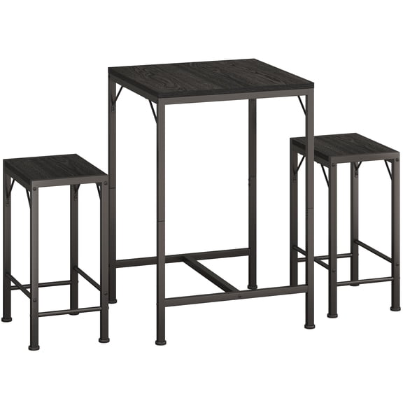 Homeiju Bar Table and Chairs Set, Square Bar Table with 2 Stools, Space-Saving Dining Pub Set for 2, Perfect for Kitchen, Breakfast Nook, Living Room & Small Spaces (Black)