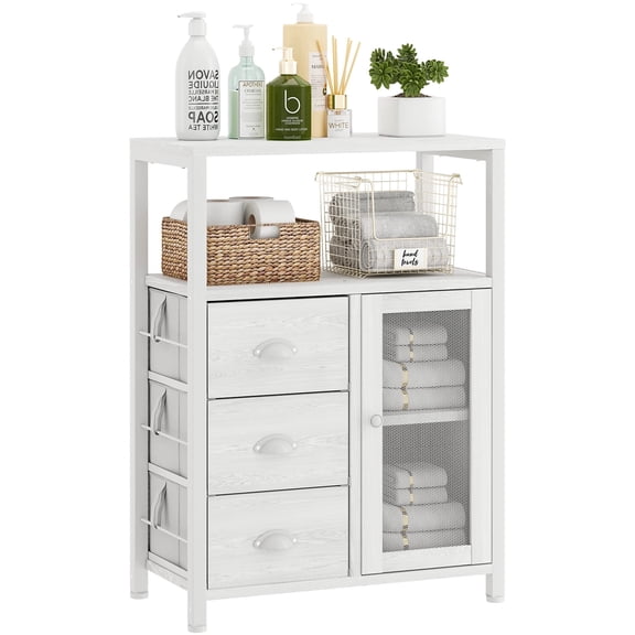 Homeiju Bathroom Floor Storage Cabinet Organizer with 3 Removable Drawers and 1 Door, Industrial Floor Storage Cabinet for Kitchen, Living Room, Bathroom, Home Office