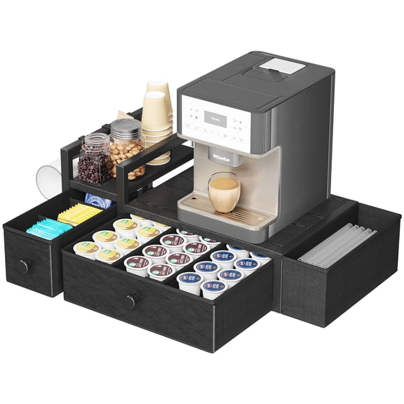 Homeiju Coffee Pod Drawers - K Cup Organizer, Nespresso Pods Holder with Mug Rack, Coffee Holder for Countertop, 52 Capacity Pods, Suitable for Kitchens, Offices and Coffee Bars(Black)