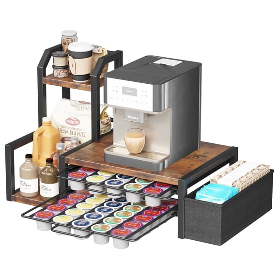 Homeiju Coffee Pod Holder Drawer for K-Cup,2-Tier Nespresso Pods Holder, K Cup Holder Holds 60 K-Cups & 10 Syrup Bottles, Sliding Storage Drawer and Countertop Storage