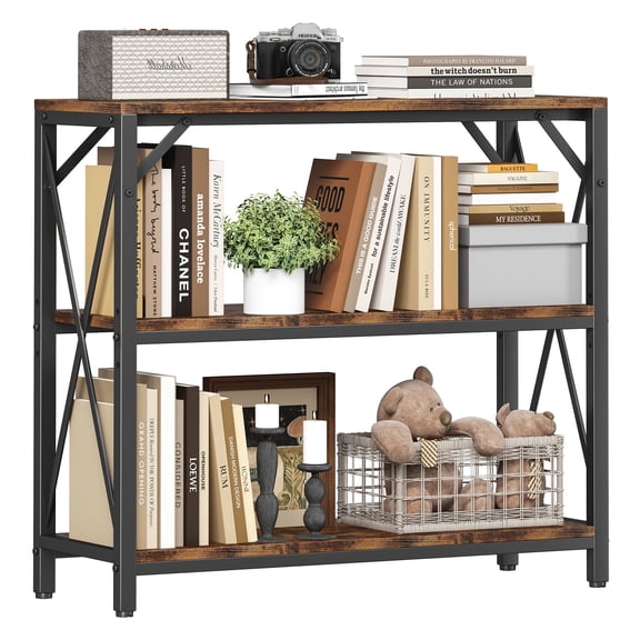 Homeiju Console Table 31.5" Width, 3-Tier Entryway Table with Storage, Industrial Sofa Table with Open Shelves, Foyer Tables for Entryway, Hallway, Kitchen, Living Room and Bedroom, Rustic Brown