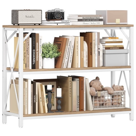 Homeiju Entry Table 40" Width, 3-Tier Entryway Table with Storage, Industrial Sofa Table with Open Shelves, Foyer Tables for Entryway, Hallway, Kitchen, Living Room and Bedroom, Light Coffee