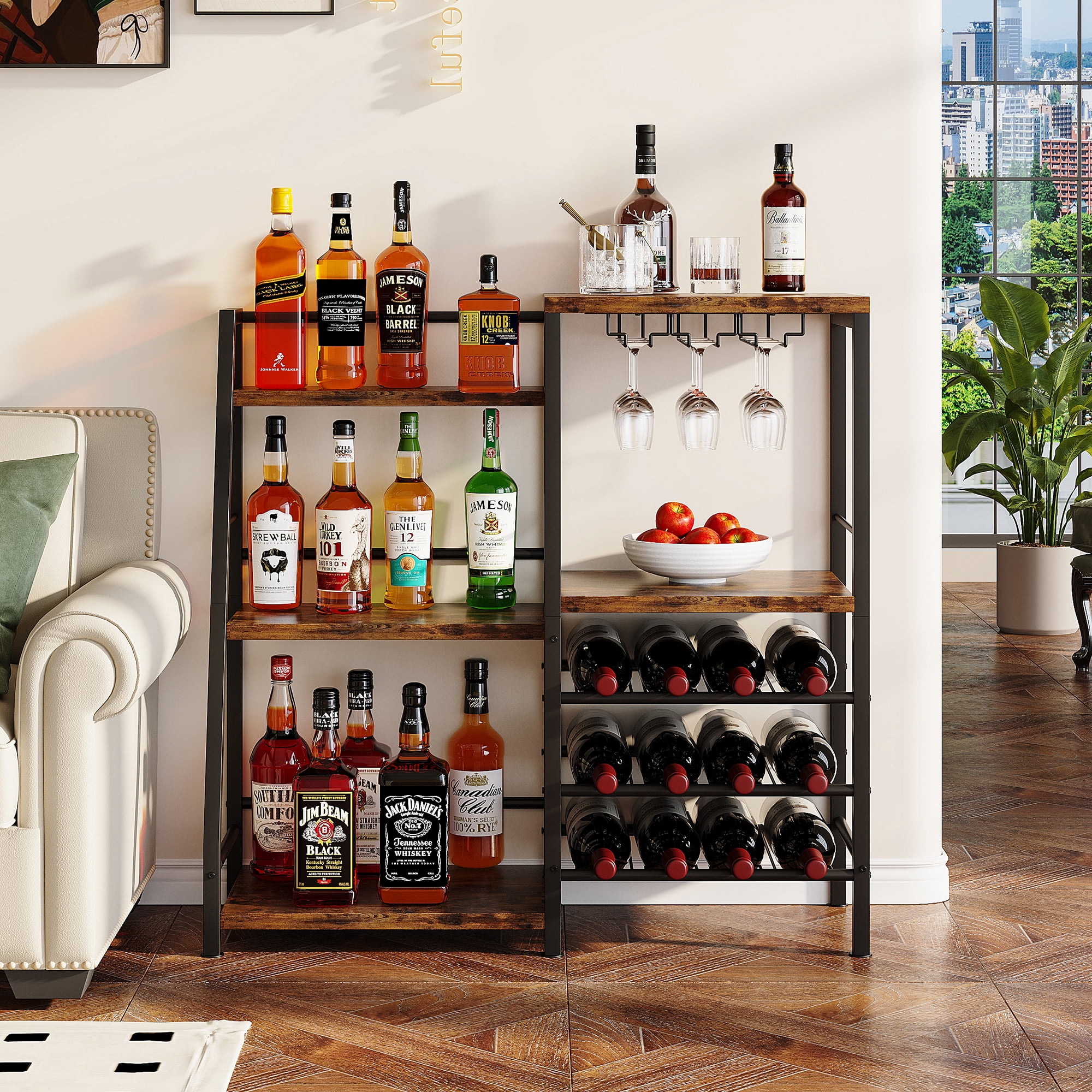Homeiju Liquor Cabinet Bar for Home Bar, 3 Tier Wine Rack Freestanding ...