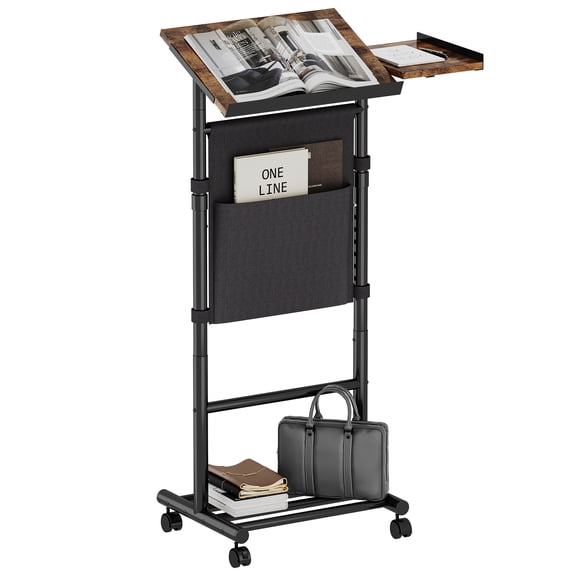 Homeiju Mobile Standing Desk Podium, Height Adjustable Rolling Lectern with 360 Wheels & Storage Bag