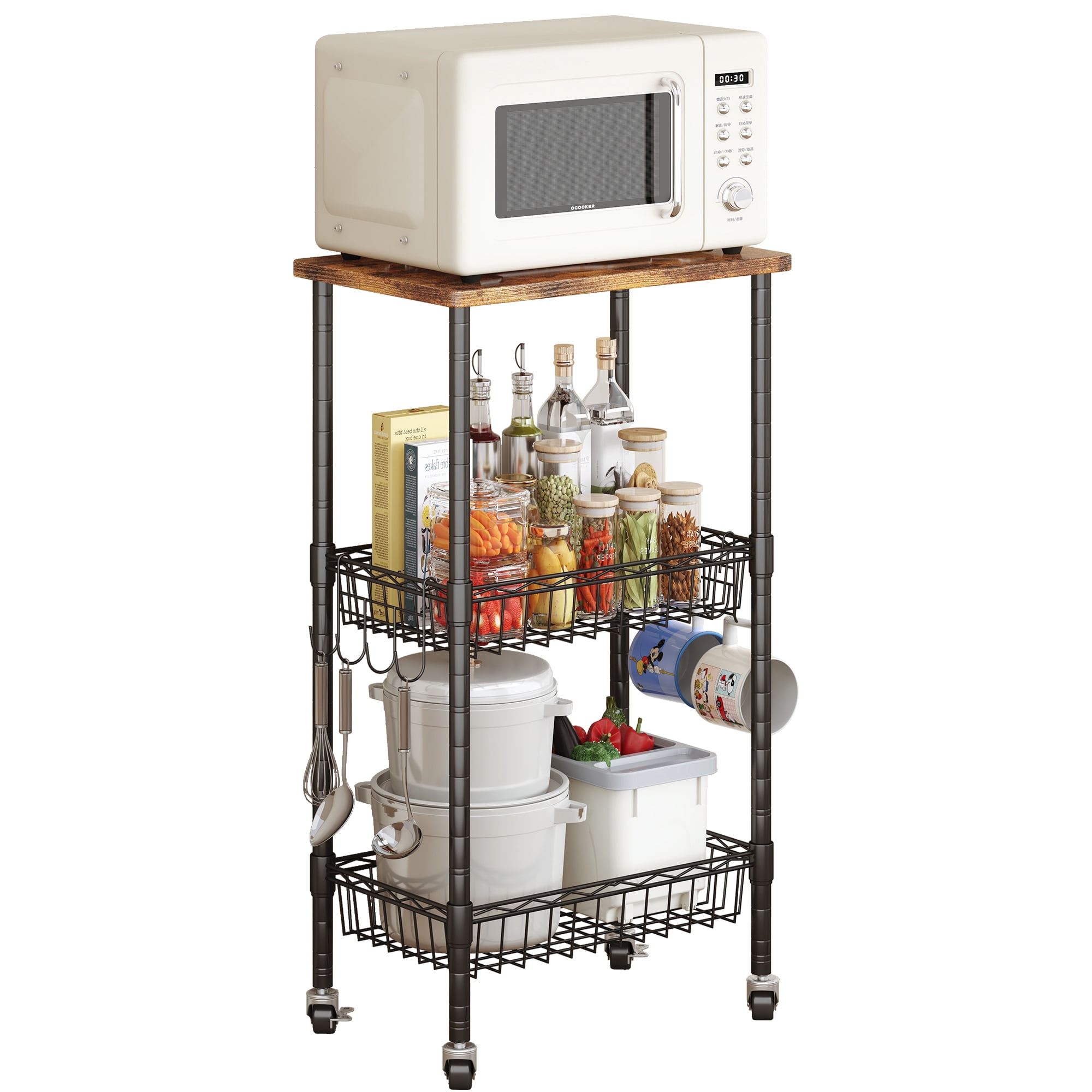 Homeiju Rolling Kitchen Storage Cart, 3-Tier Storage Rack on Caster ...